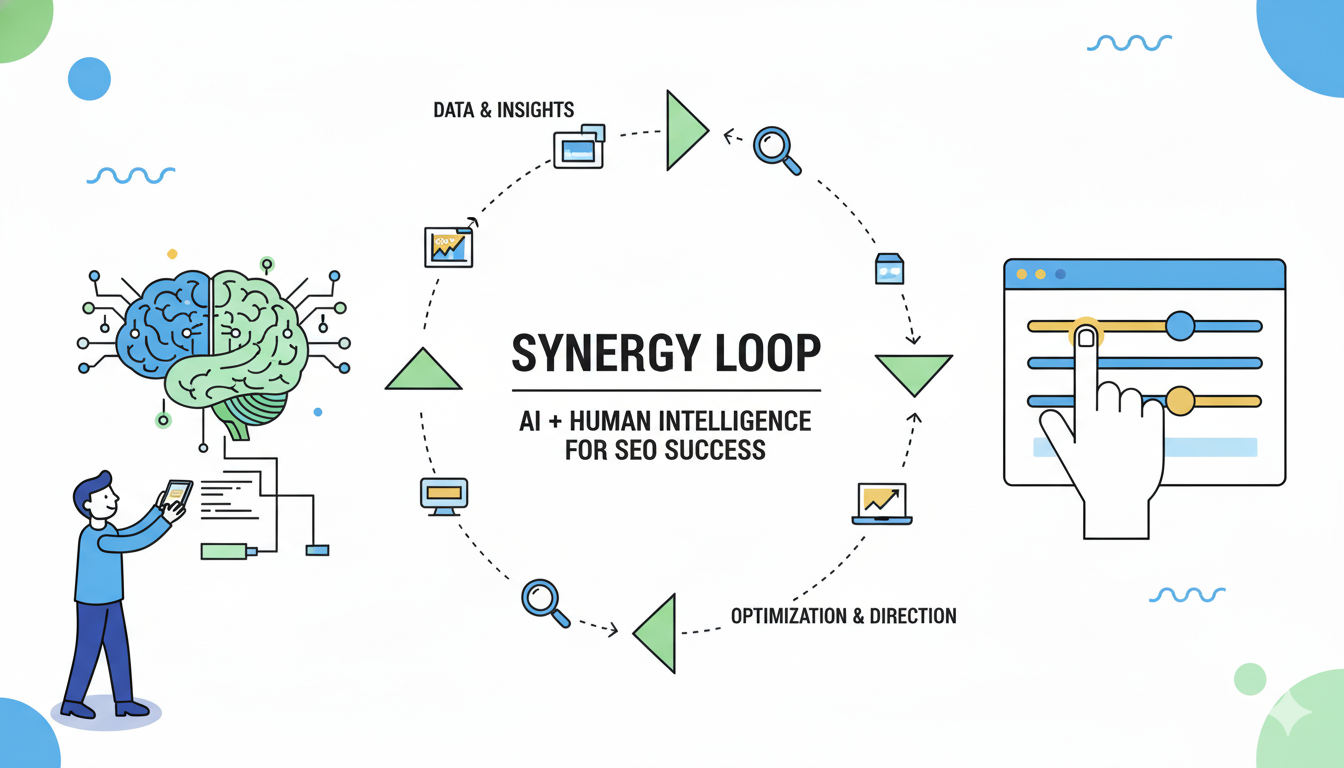 AI and Human SEO Synergy - diagram showing collaboration between artificial intelligence and human expertise