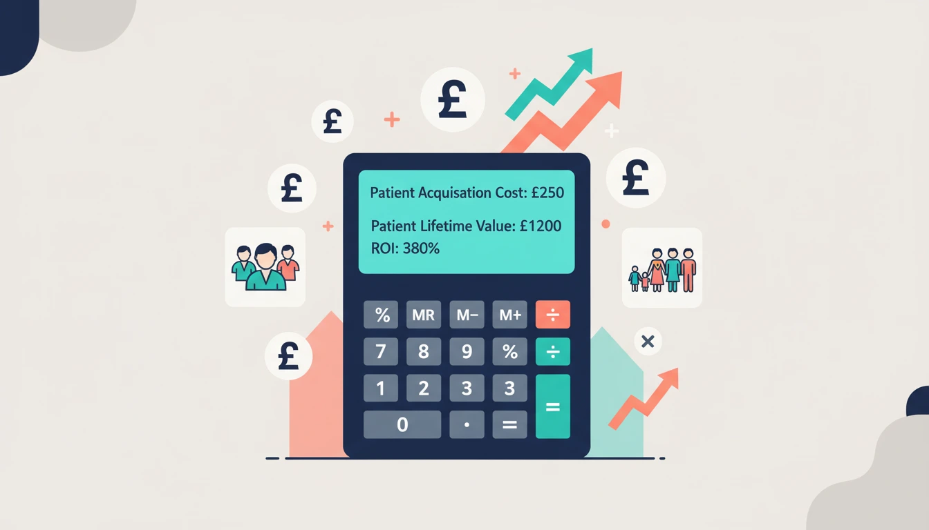 Dental marketing ROI calculator showing patient acquisition costs and lifetime value calculations
