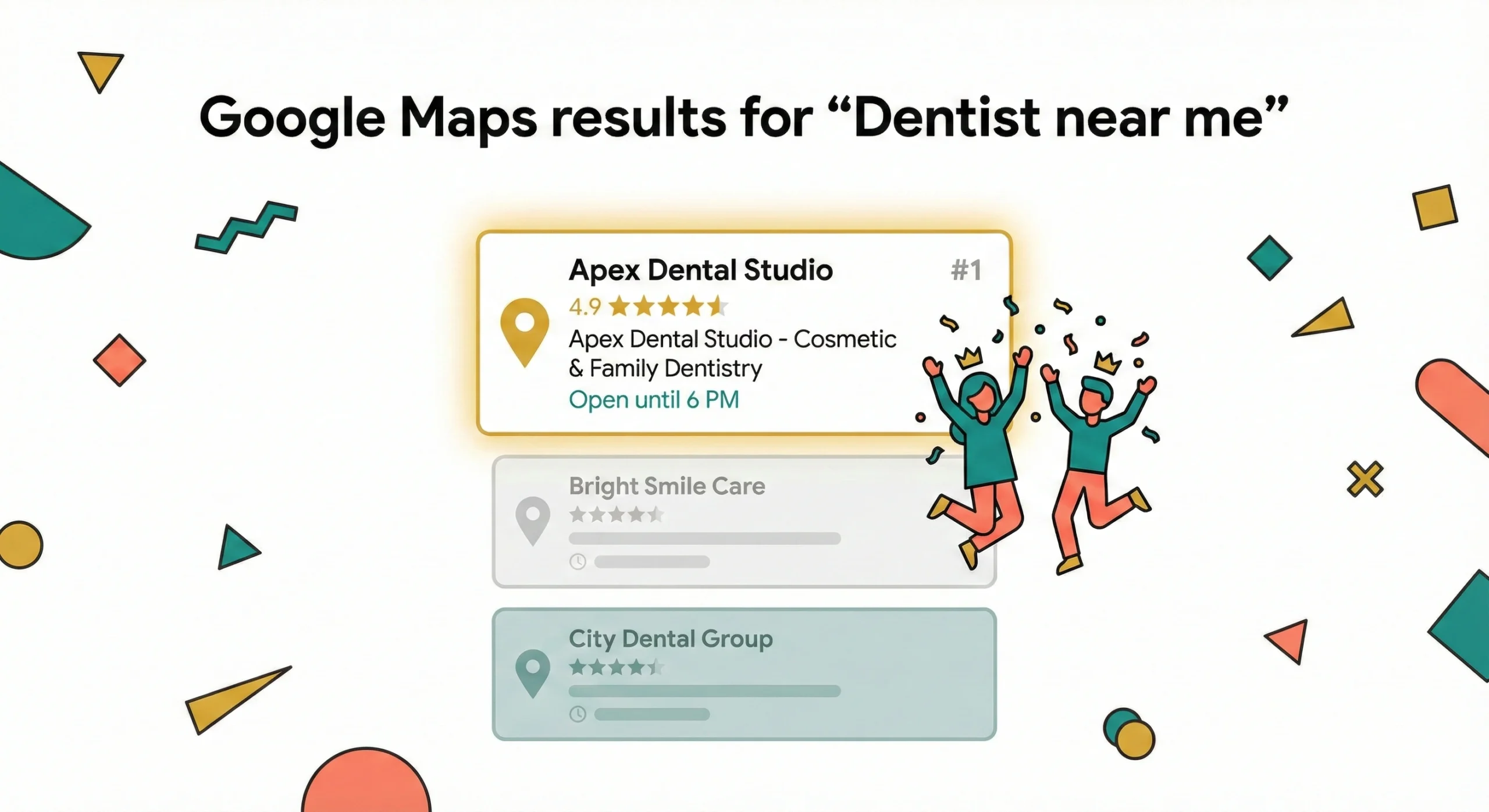 Google Maps 3-pack showing top dental practice rankings