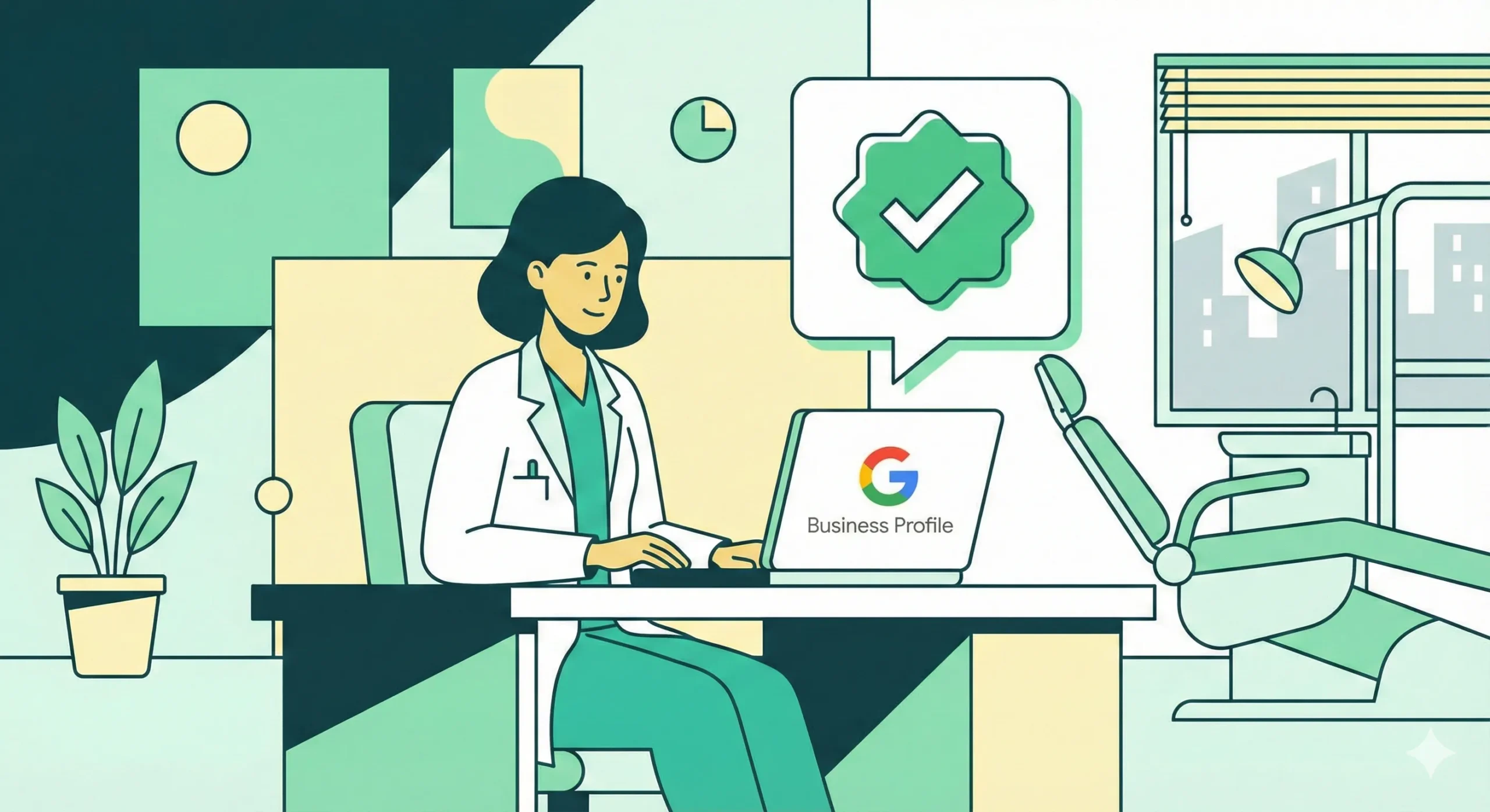 Dentist setting up Google Business Profile on laptop