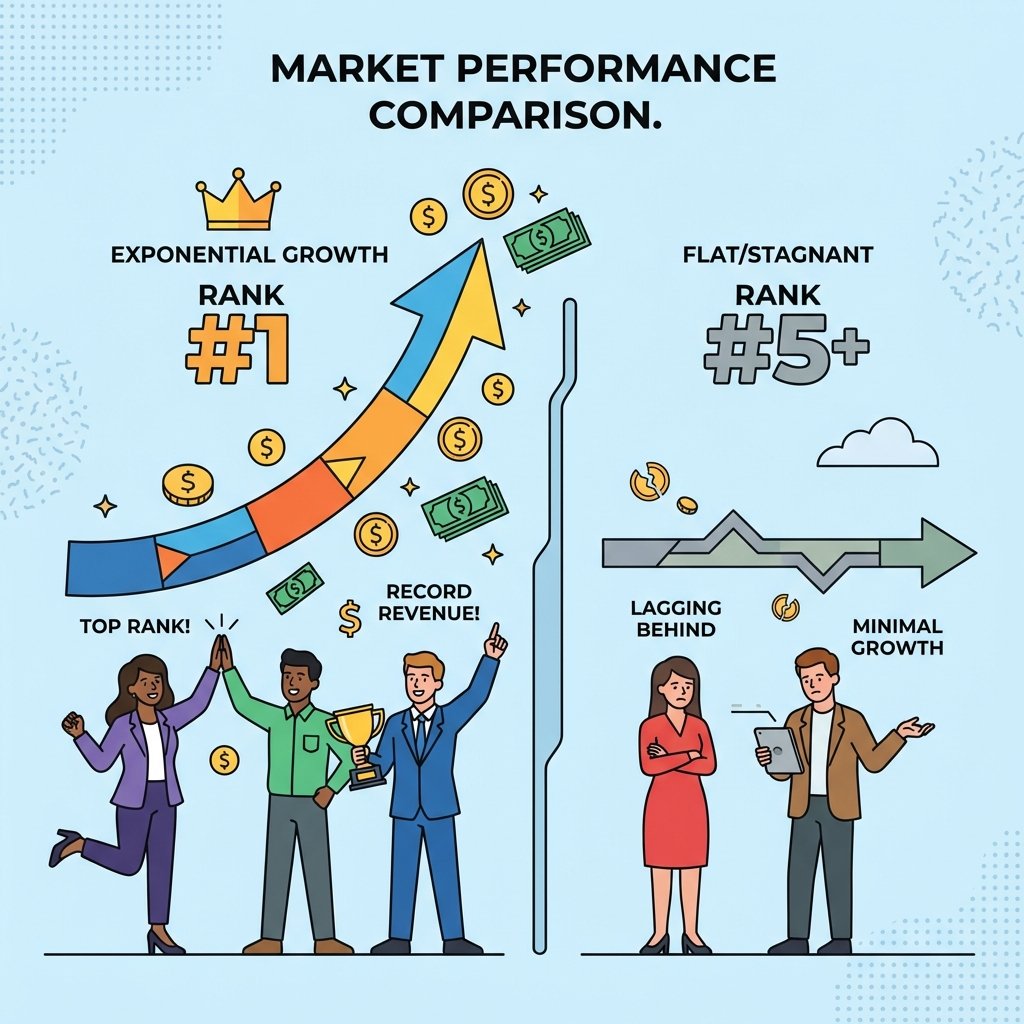 Charts showing exponential business growth from achieving rank #1