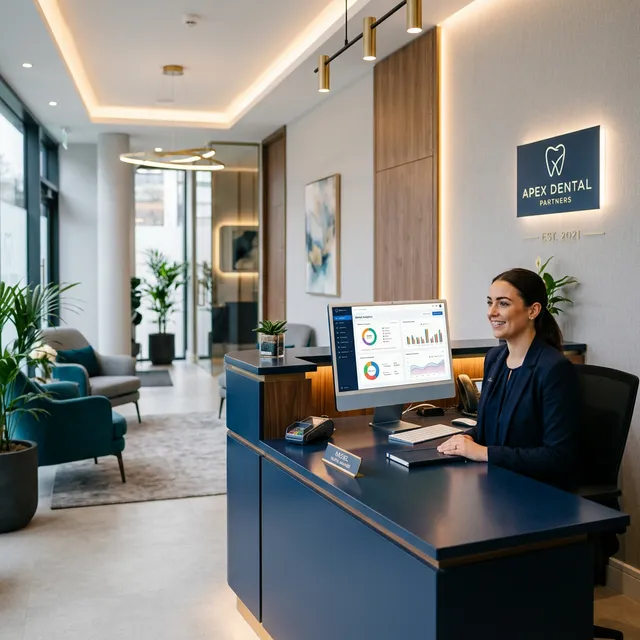 Complete dental marketing guide for UK practices - modern dental clinic with marketing analytics dashboard