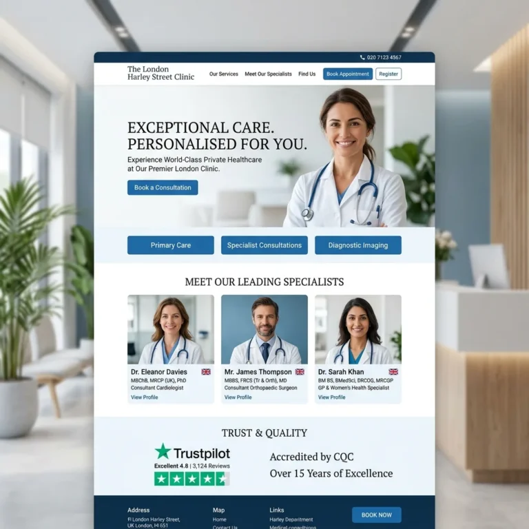 Private clinic website patient conversion landing page mockup