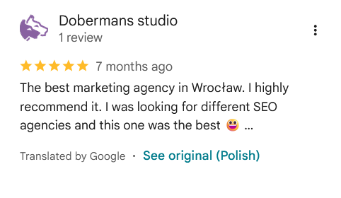 Dobermans Studio left this Google review for LineUp: The best marketing agency in Wrocław. I highly recommend it. I was looking at different SEO agencies and this one was the best.