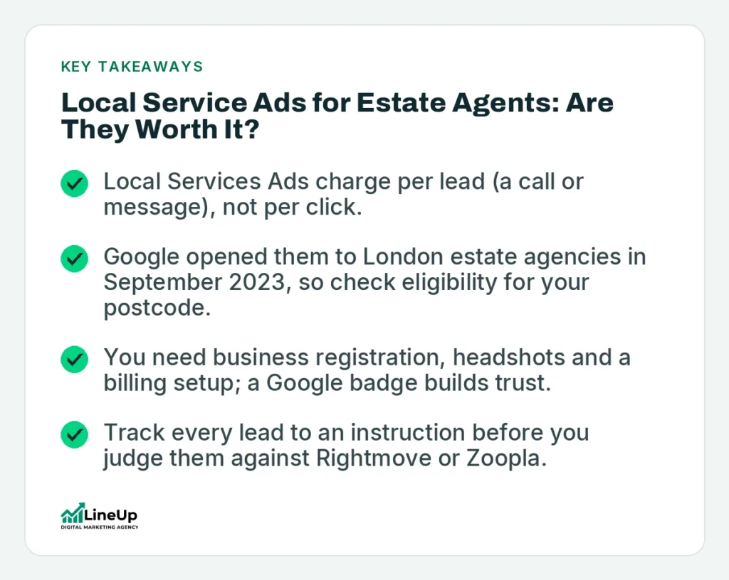 Key takeaways: Local Service Ads for Estate Agents: Are They Worth It?