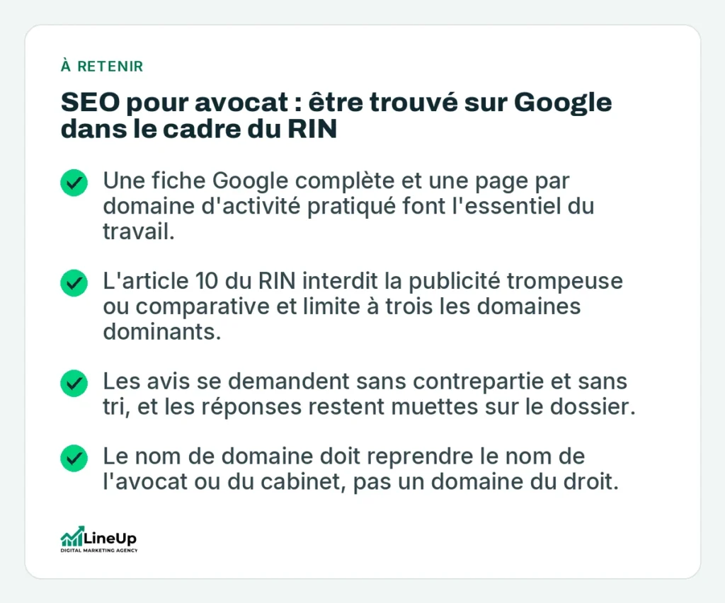 À retenir: SEO pour avocat : être trouvé sur Google dans le cadre du RIN