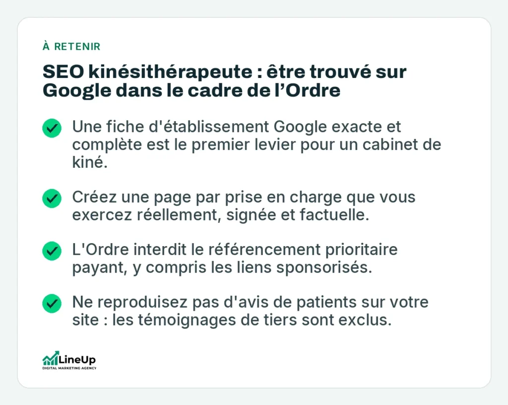 À retenir: SEO kinésithérapeute : être trouvé sur Google dans le cadre de l’Ordre