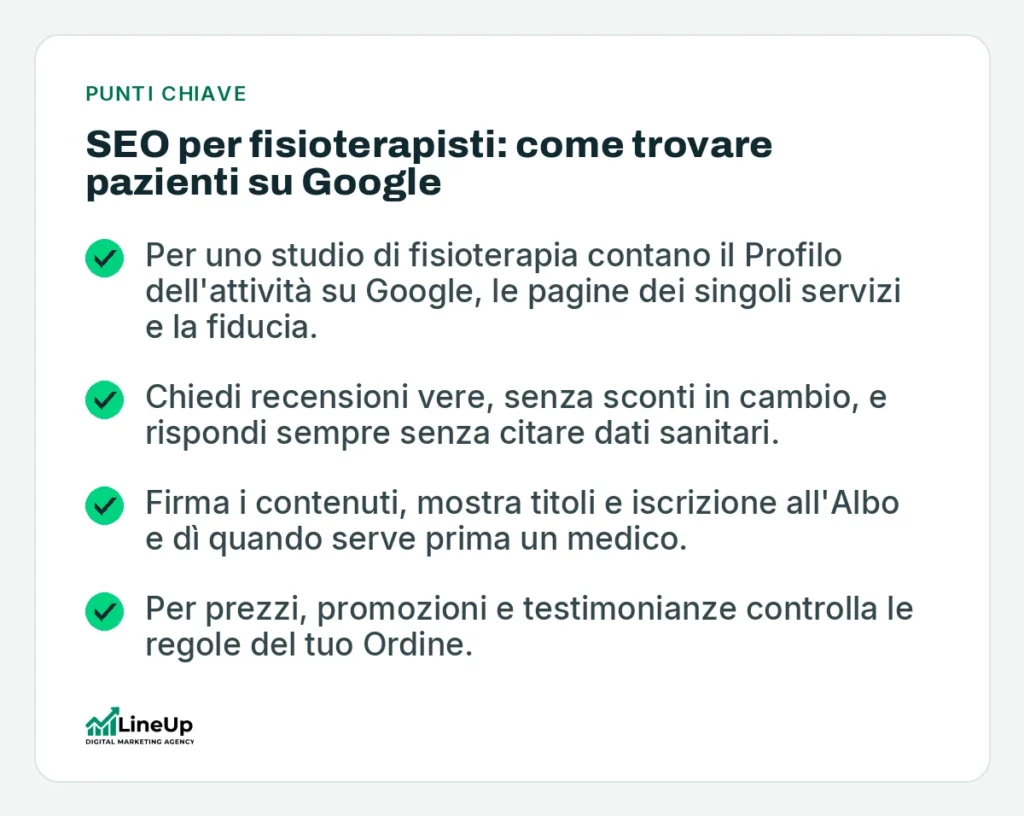 Punti chiave: SEO per fisioterapisti: come trovare pazienti su Google