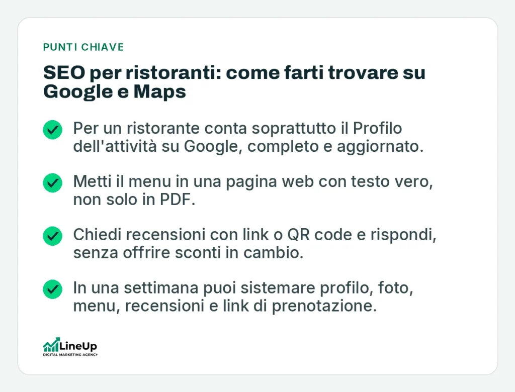 Punti chiave: SEO per ristoranti: come farti trovare su Google e Maps